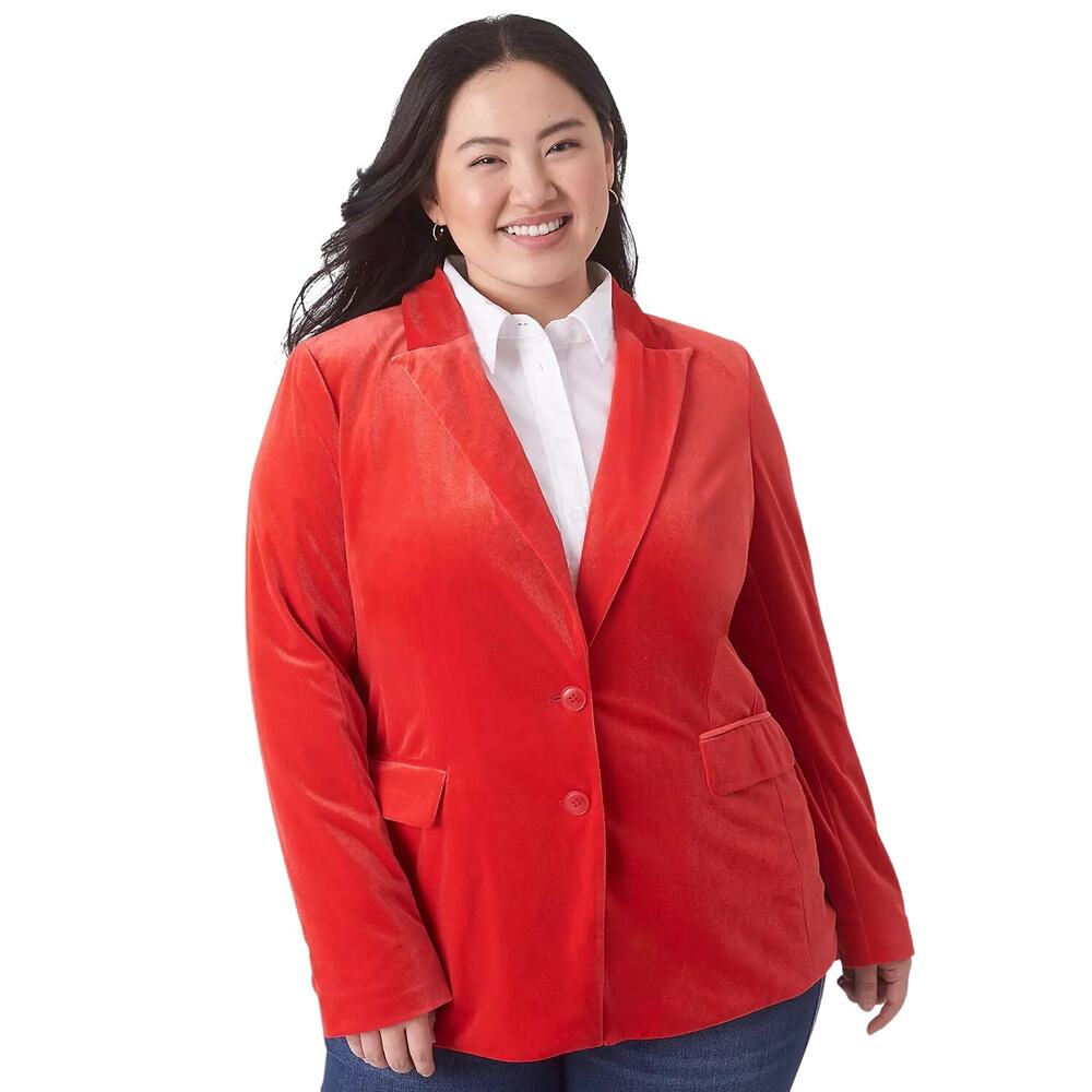 Lane Bryant Red Velvet Blazer 22W Plus Size Soft Stretch Holiday Jacket EUC